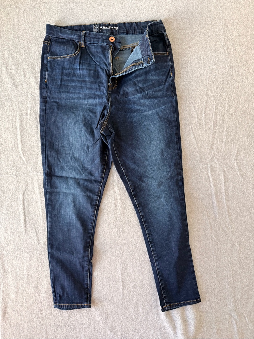 NOBO No Boundaries Super High Rise Skinny Jeans Sz 17 Dark Wash Worn 1x